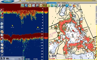 Dual Nav Sounder and 2D Raster chart Radar Overlay